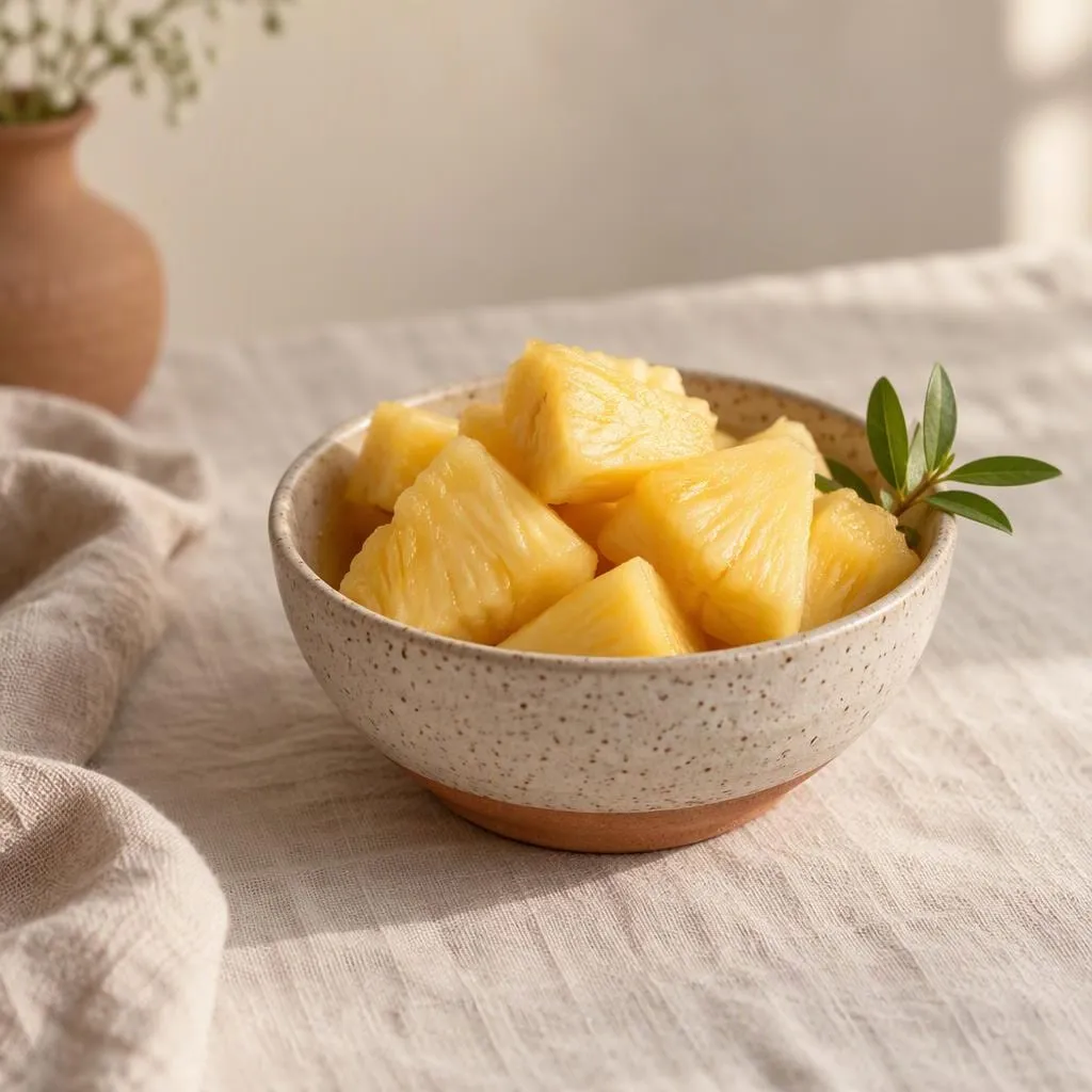 Ananas, angerichtet in einer hellen Keramikschale