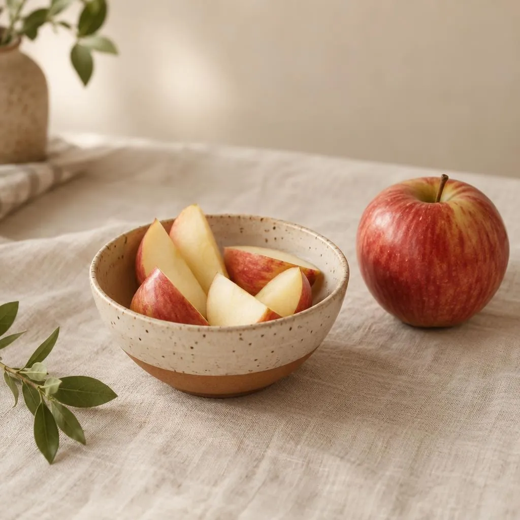 Apfel, angerichtet in einer hellen Keramikschale