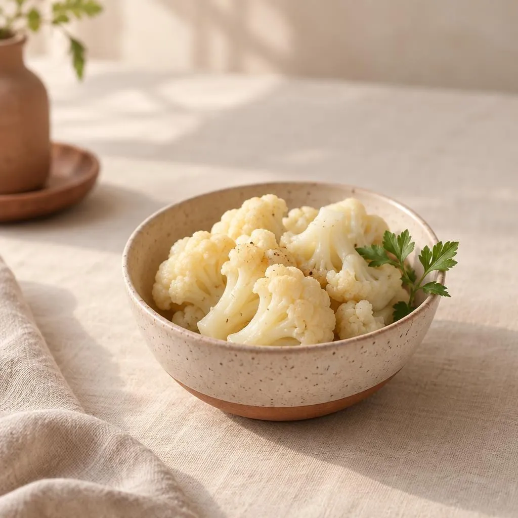 Blumenkohl, angerichtet in einer hellen Keramikschale