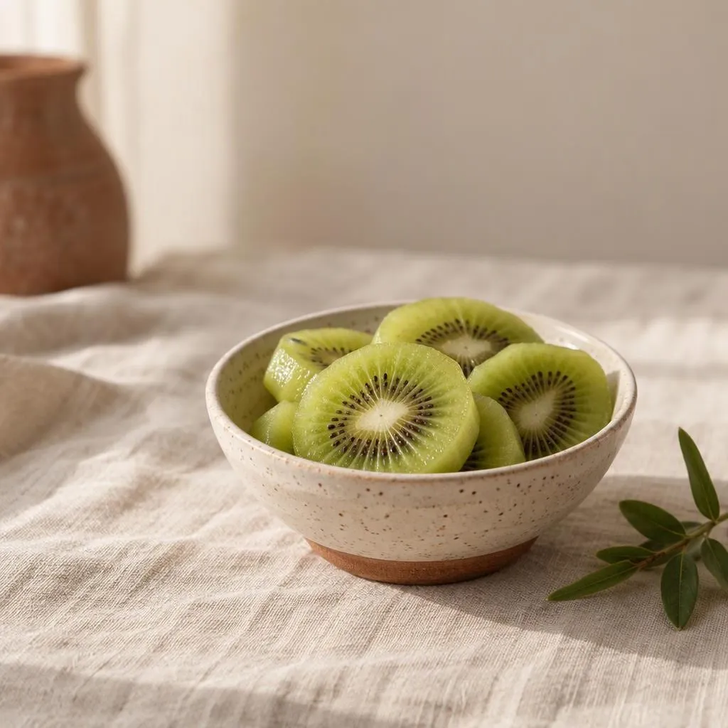 Kiwi, angerichtet in einer hellen Keramikschale