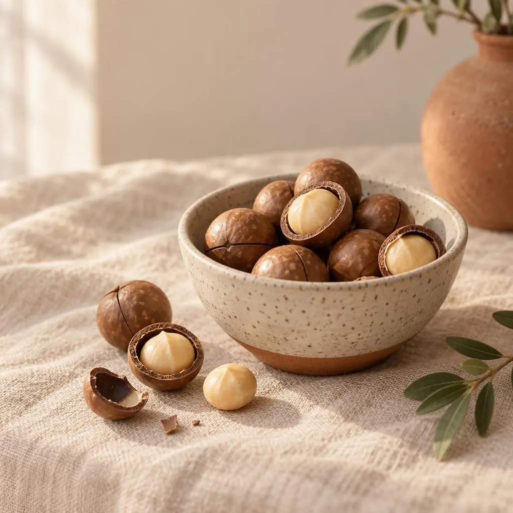 Macadamia, angerichtet in einer hellen Keramikschale