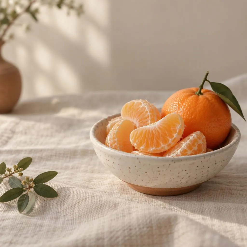 Mandarine, angerichtet in einer hellen Keramikschale