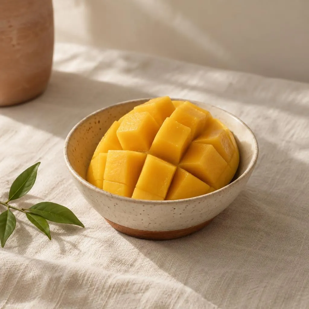 Mango, angerichtet in einer hellen Keramikschale