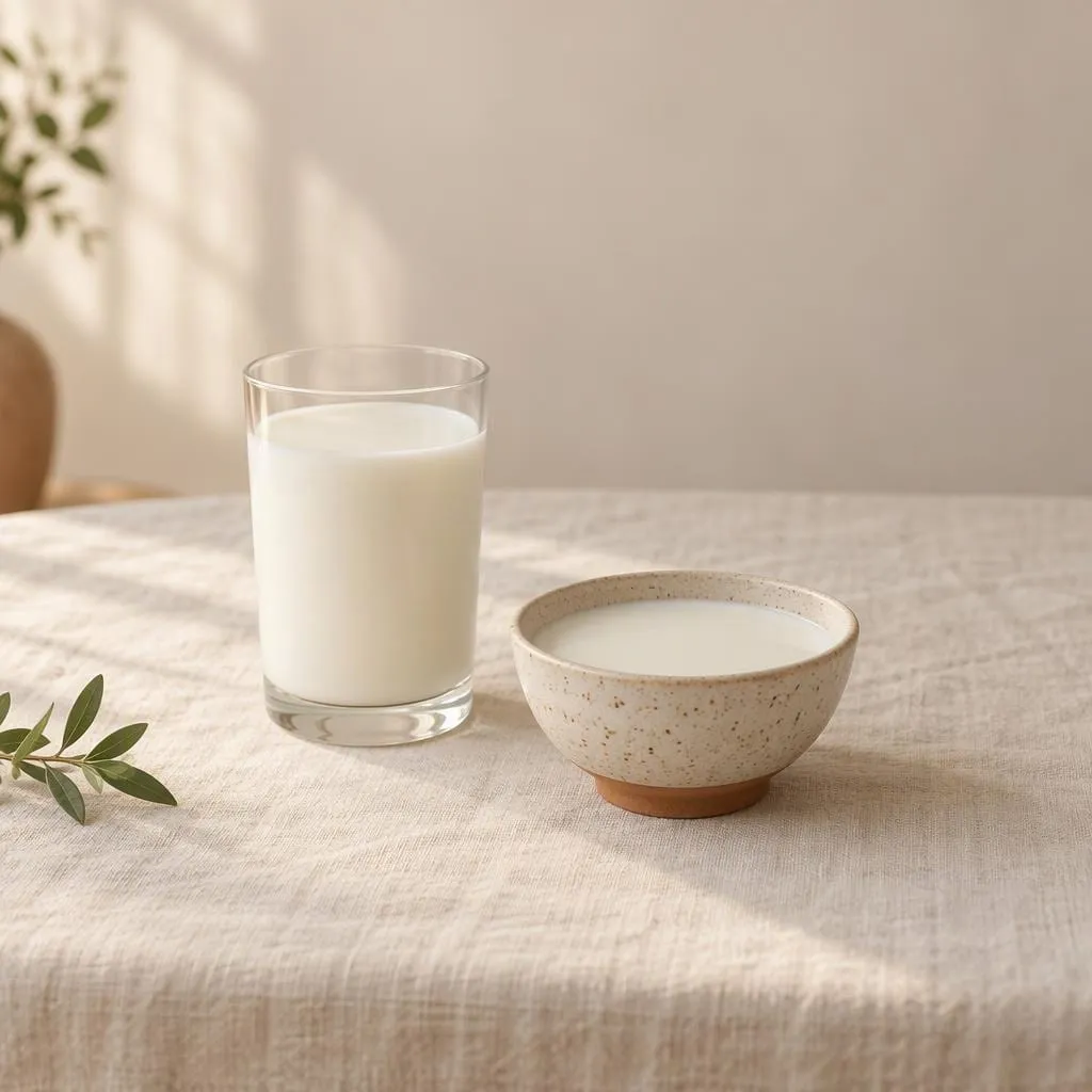 Milch, angerichtet in einer hellen Keramikschale