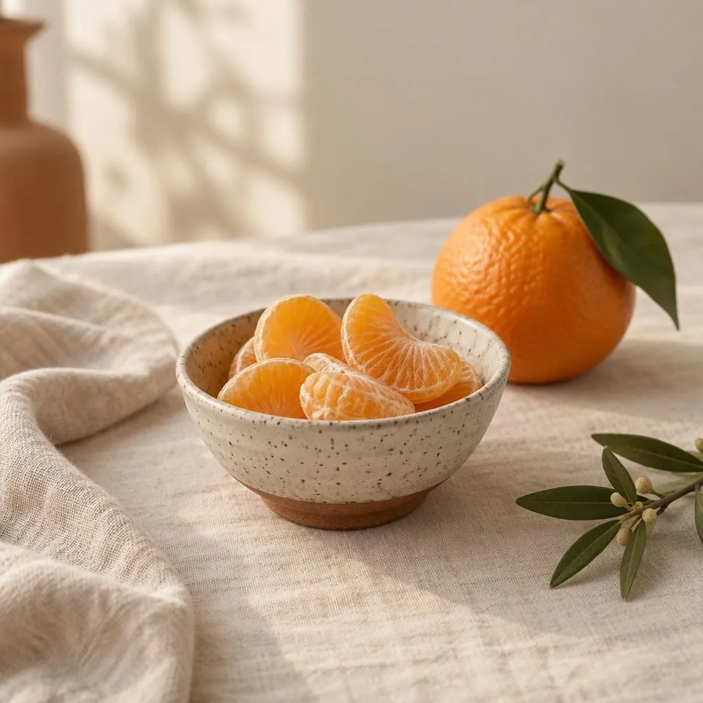 Orange, angerichtet in einer hellen Keramikschale