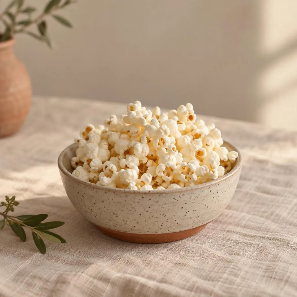Popcorn, angerichtet in einer hellen Keramikschale