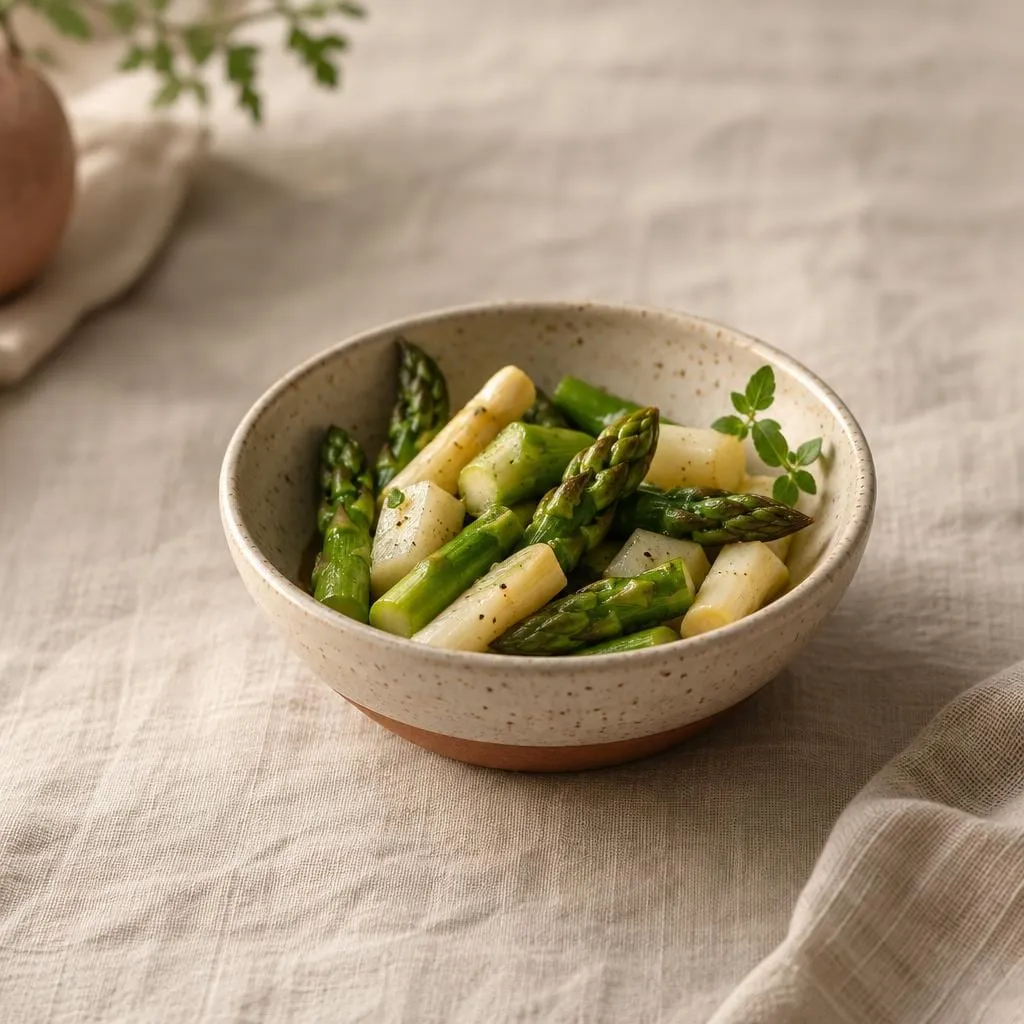 Spargel, angerichtet in einer hellen Keramikschale