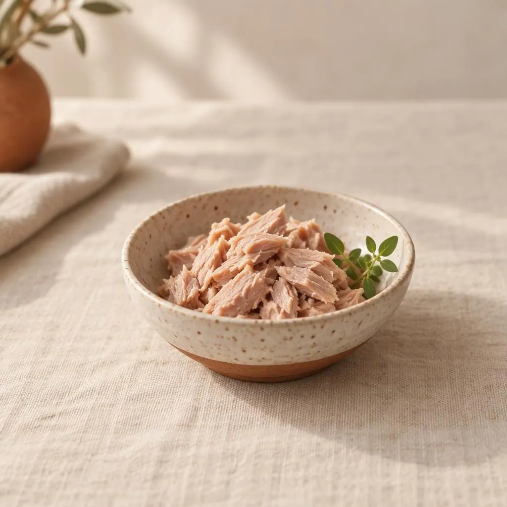 Thunfisch, angerichtet in einer hellen Keramikschale
