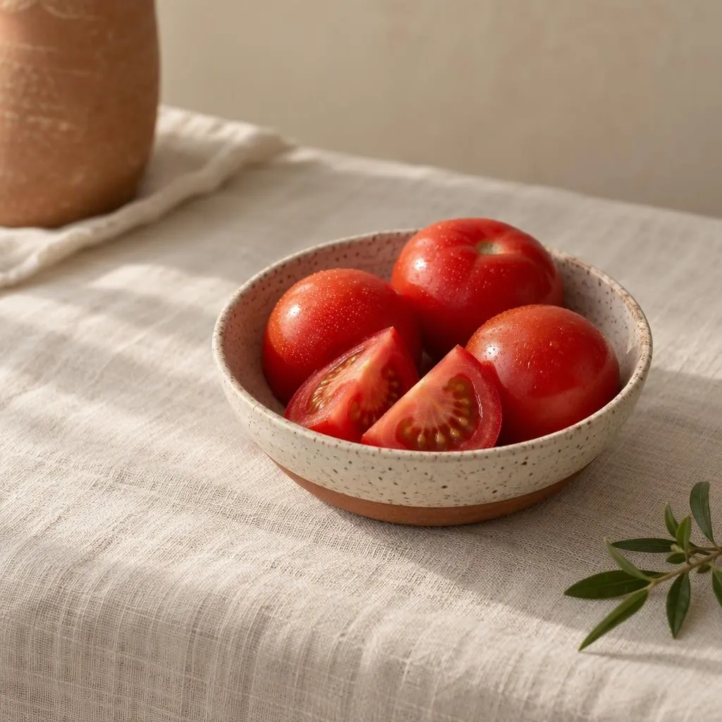 Tomate, angerichtet in einer hellen Keramikschale