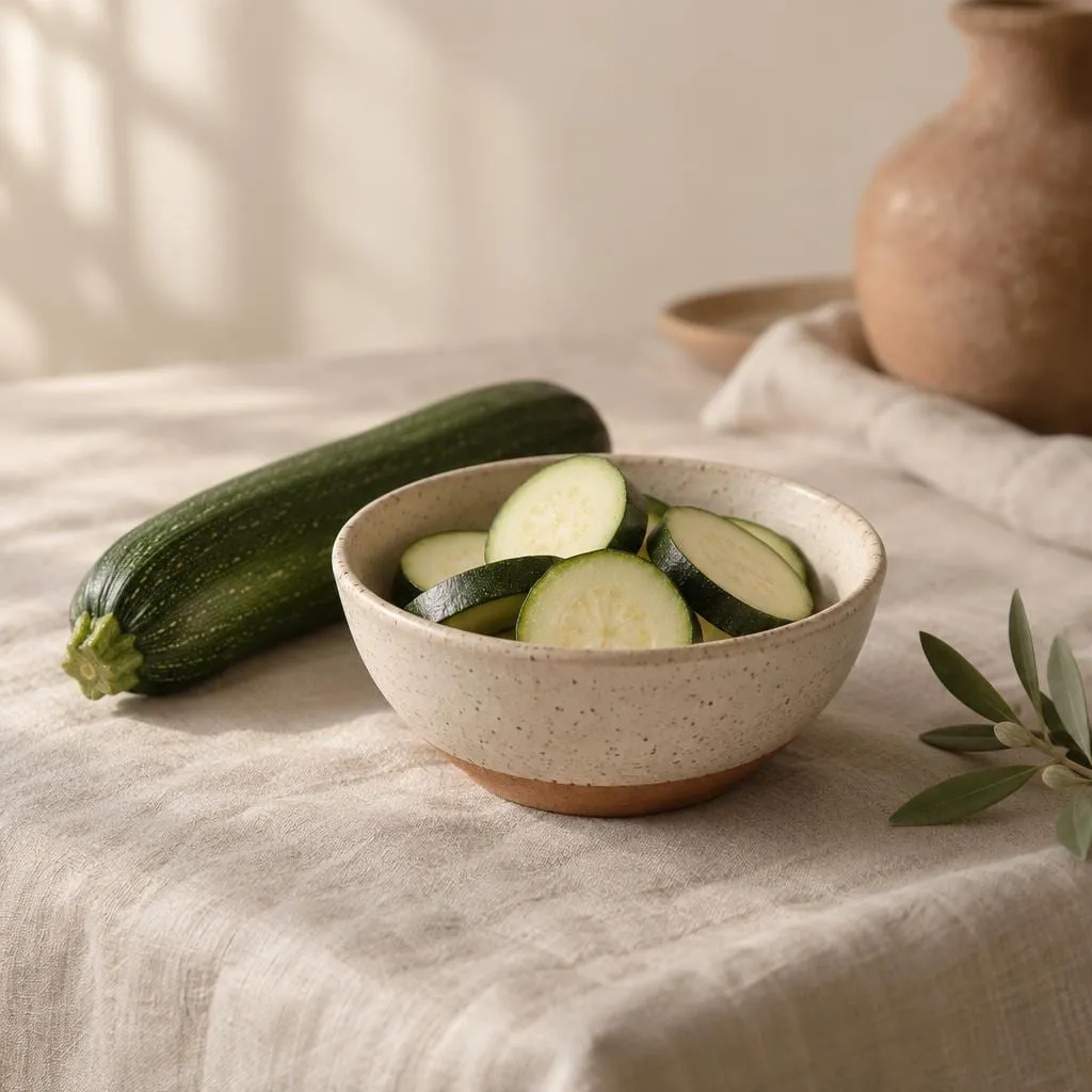 Zucchini, angerichtet in einer hellen Keramikschale
