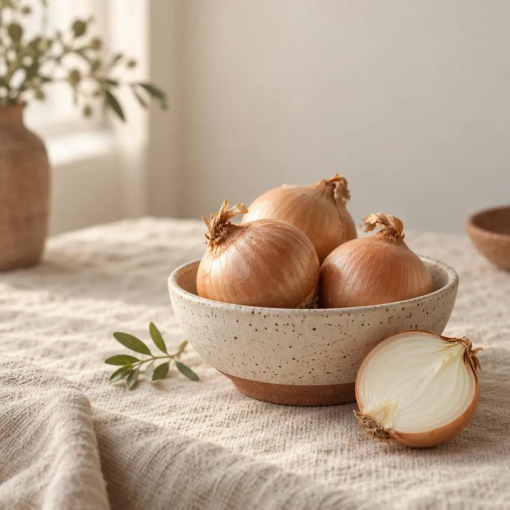 Zwiebel, angerichtet in einer hellen Keramikschale